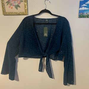 Cropped blue floral tie top